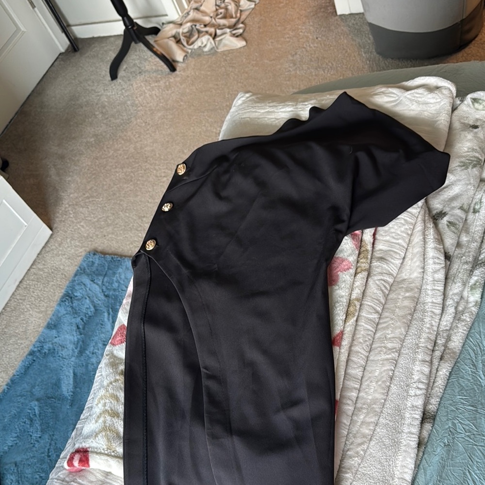 Elegant Black Dress with Gold Buttons